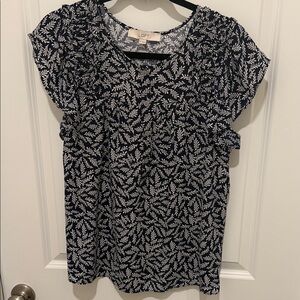LOFT Navy and White Patterned Blouse